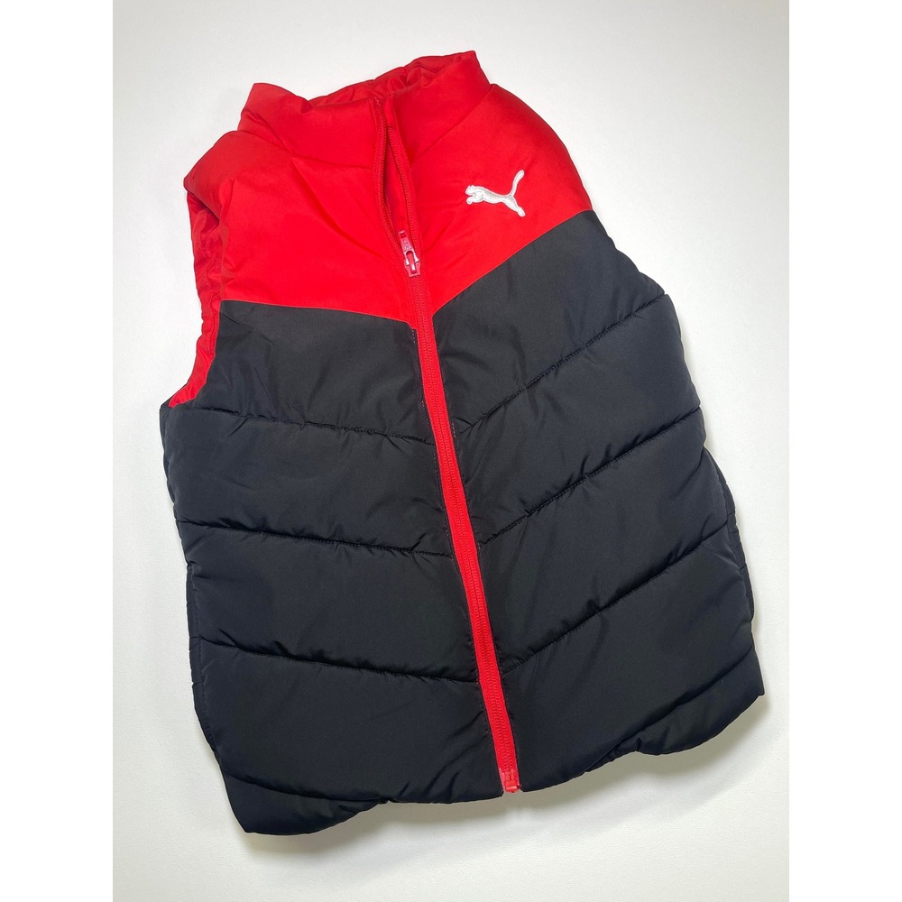 Puma Kids Puffer Vest Red Black Colorblock Insulated Zip Up XS 5/6 P8F22-04364